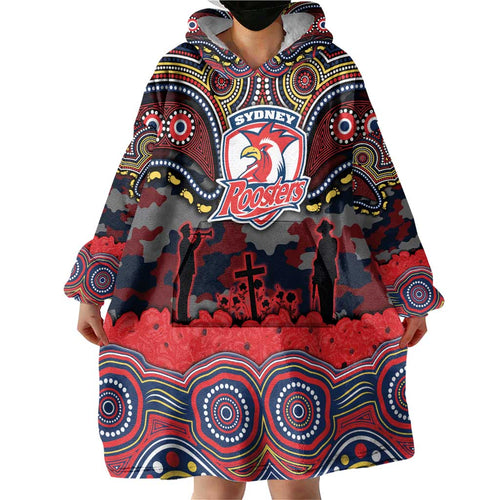 ANZAC Day Sydney Roosters Wearable Blanket Hoodie Military Memorial Aboriginal Indigenous Art