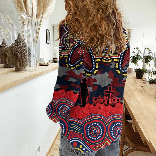 ANZAC Day Sydney Roosters Women Casual Shirt Military Memorial Aboriginal Indigenous Art