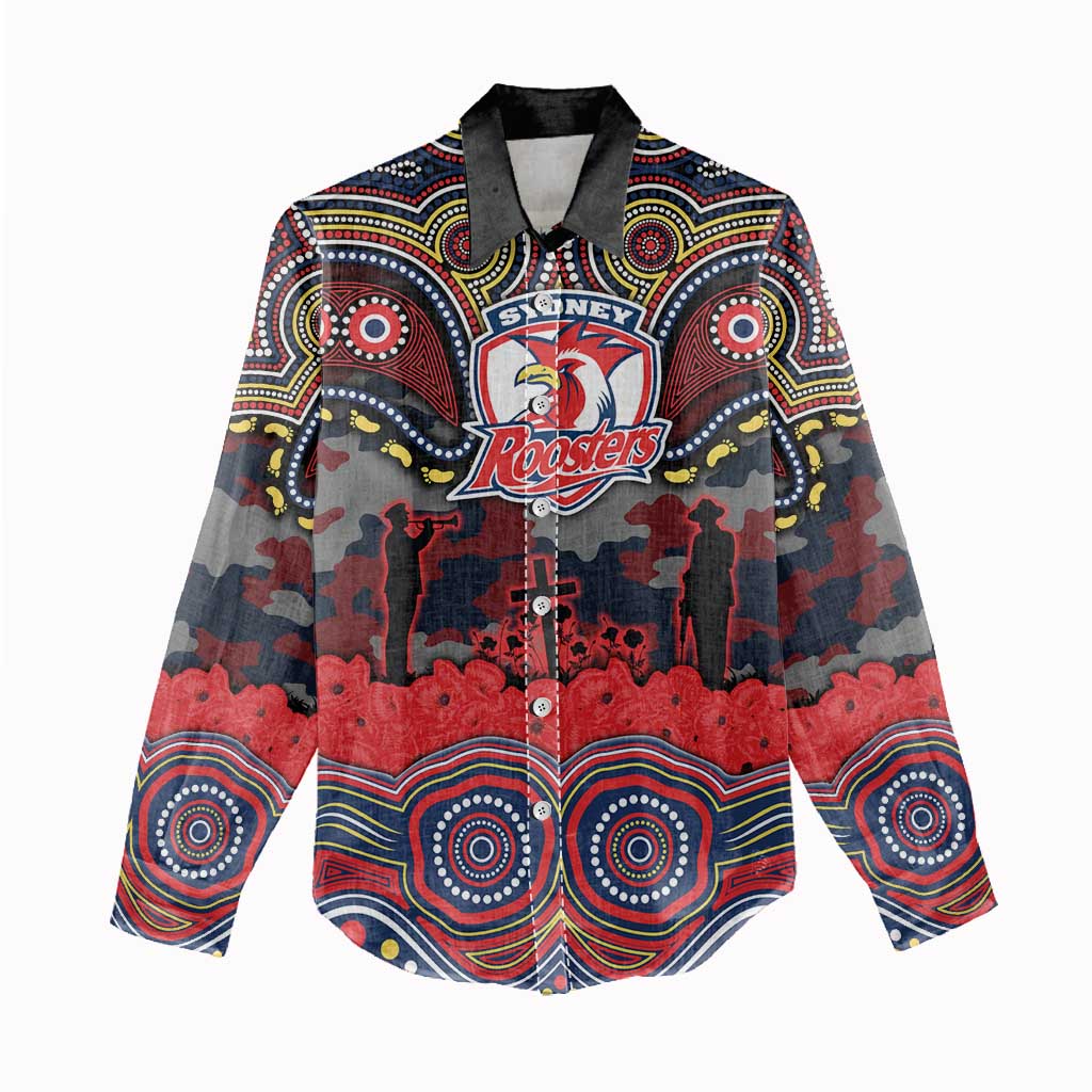ANZAC Day Sydney Roosters Women Casual Shirt Military Memorial Aboriginal Indigenous Art