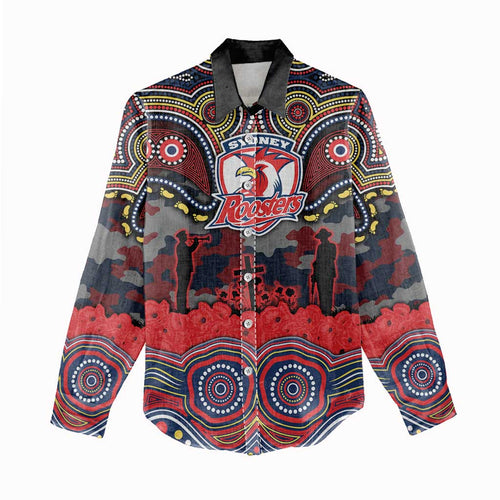 ANZAC Day Sydney Roosters Women Casual Shirt Military Memorial Aboriginal Indigenous Art