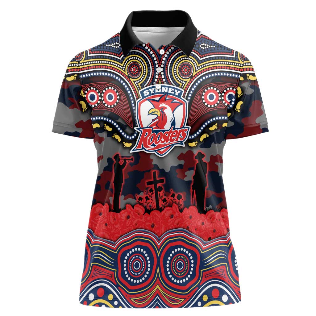 ANZAC Day Sydney Roosters Women Polo Shirt Military Memorial Aboriginal Indigenous Art