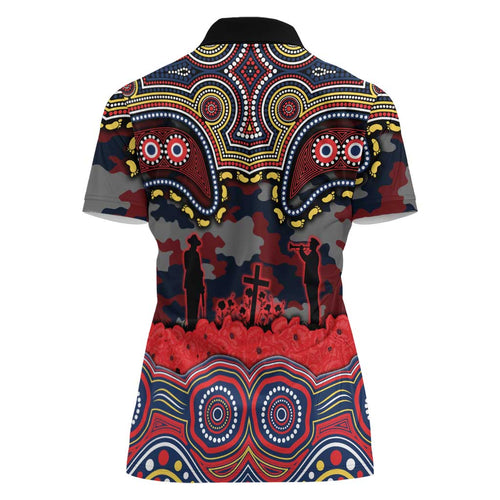 ANZAC Day Sydney Roosters Women Polo Shirt Military Memorial Aboriginal Indigenous Art
