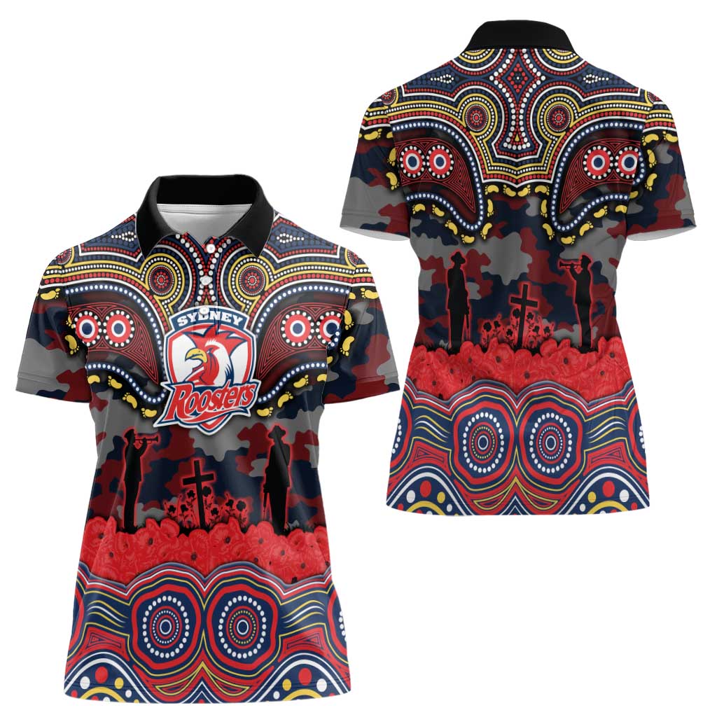 ANZAC Day Sydney Roosters Women Polo Shirt Military Memorial Aboriginal Indigenous Art