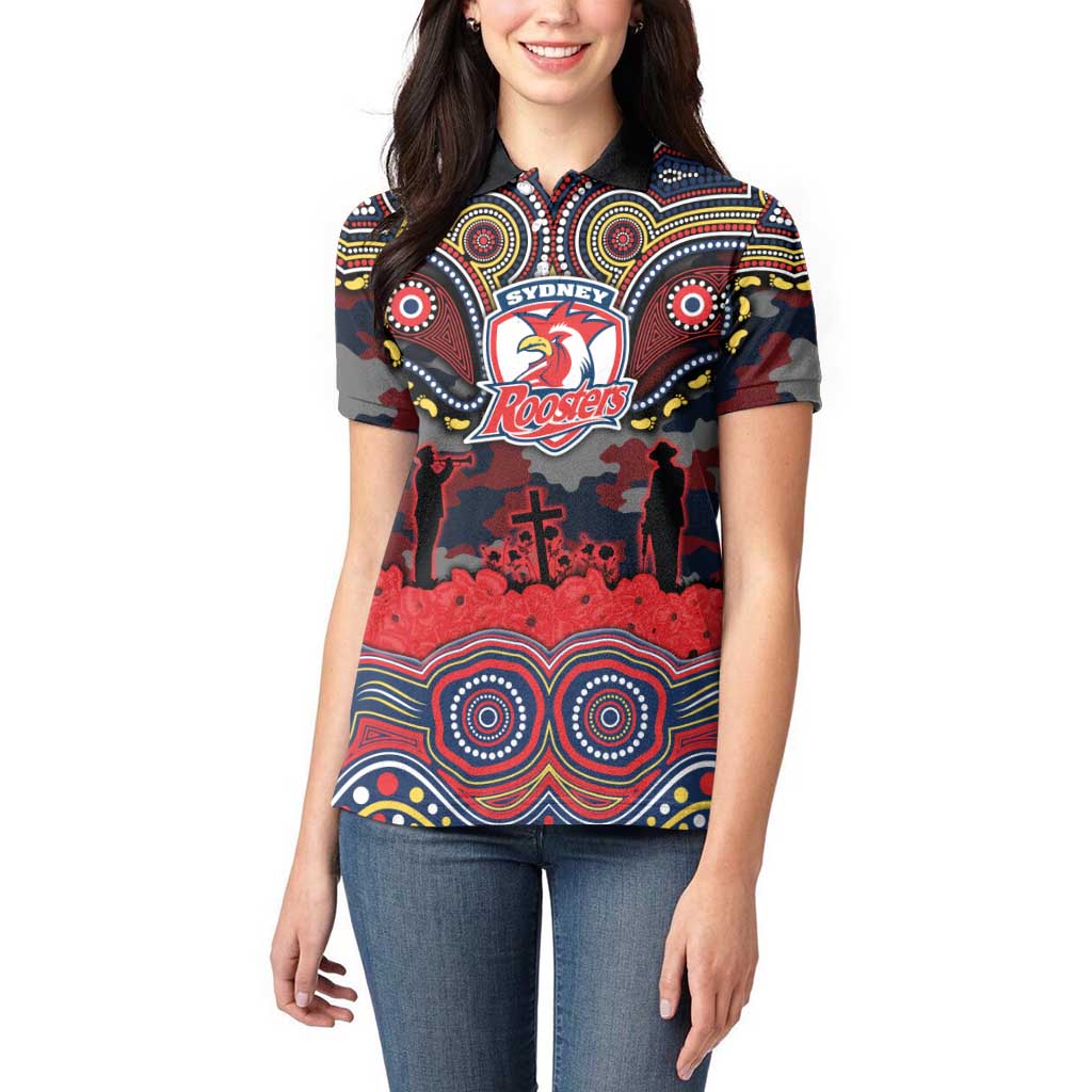 ANZAC Day Sydney Roosters Women Polo Shirt Military Memorial Aboriginal Indigenous Art