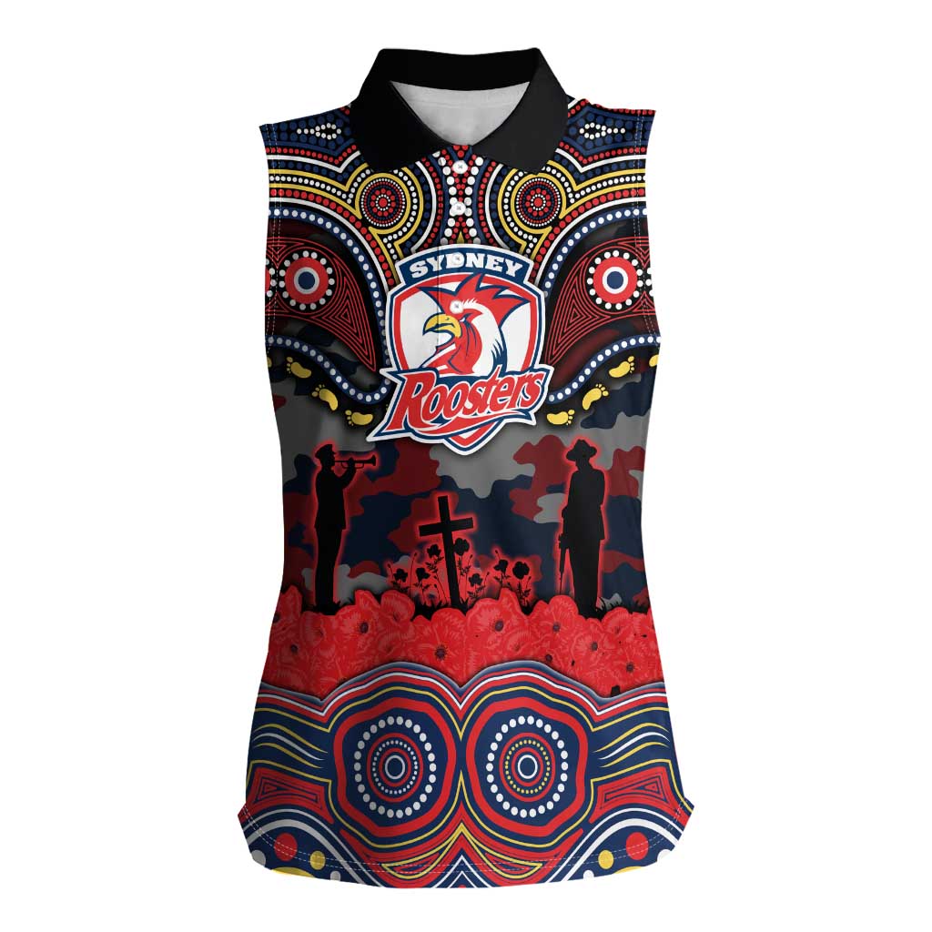 ANZAC Day Sydney Roosters Women Sleeveless Polo Shirt Military Memorial Aboriginal Indigenous Art