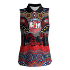 ANZAC Day Sydney Roosters Women Sleeveless Polo Shirt Military Memorial Aboriginal Indigenous Art