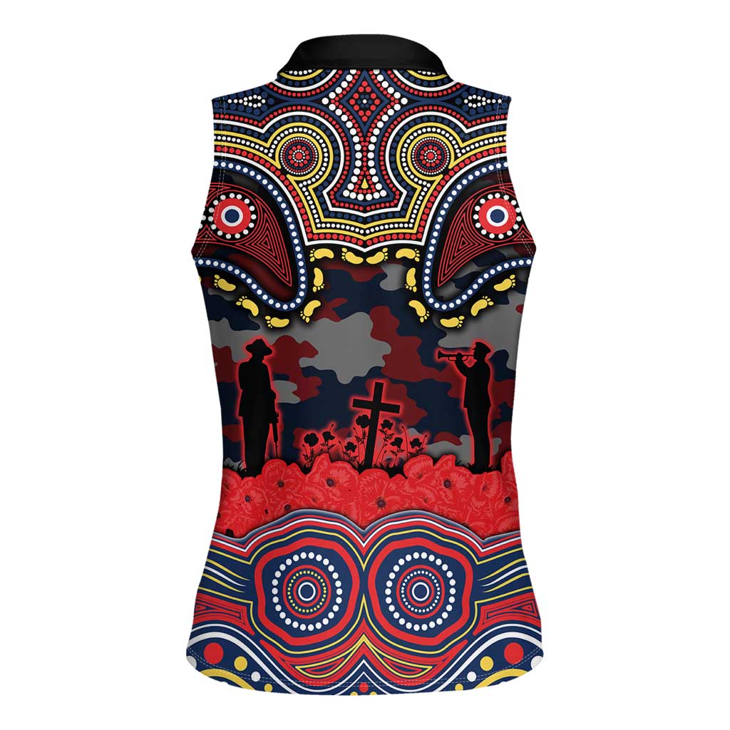 ANZAC Day Sydney Roosters Women Sleeveless Polo Shirt Military Memorial Aboriginal Indigenous Art