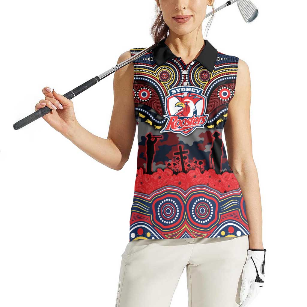 ANZAC Day Sydney Roosters Women Sleeveless Polo Shirt Military Memorial Aboriginal Indigenous Art