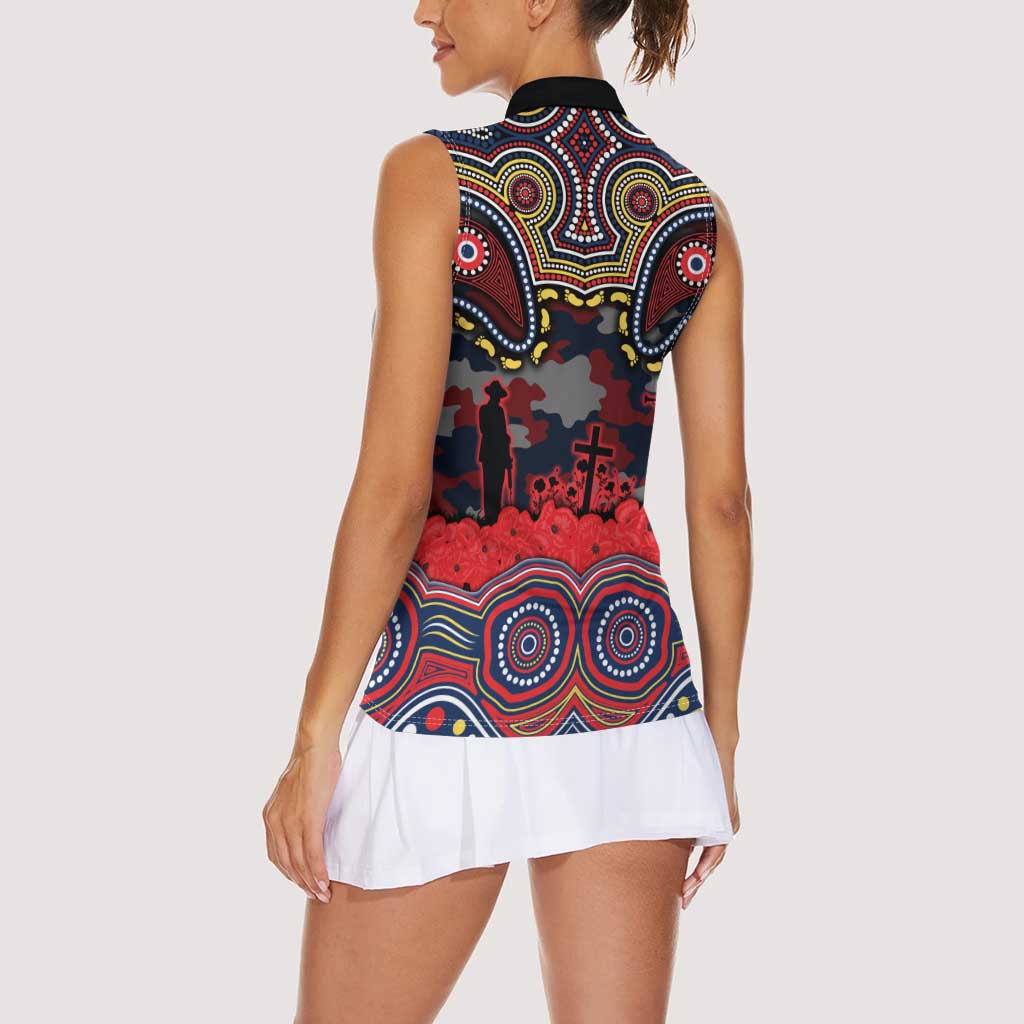 ANZAC Day Sydney Roosters Women Sleeveless Polo Shirt Military Memorial Aboriginal Indigenous Art