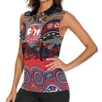 ANZAC Day Sydney Roosters Women Sleeveless Polo Shirt Military Memorial Aboriginal Indigenous Art