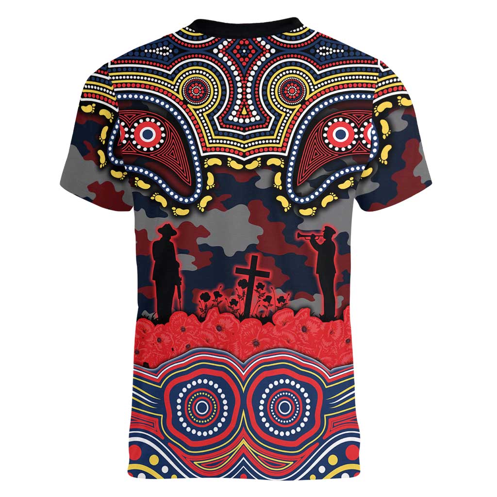 ANZAC Day Sydney Roosters Women V-Neck T-Shirt Military Memorial Aboriginal Indigenous Art