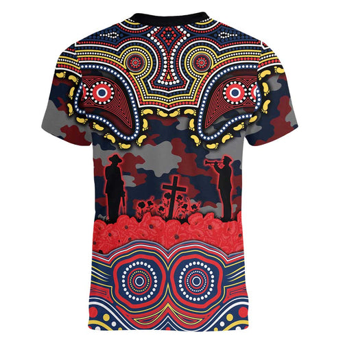 ANZAC Day Sydney Roosters Women V-Neck T-Shirt Military Memorial Aboriginal Indigenous Art