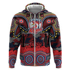ANZAC Day Sydney Roosters Zip Hoodie Military Memorial Aboriginal Indigenous Art