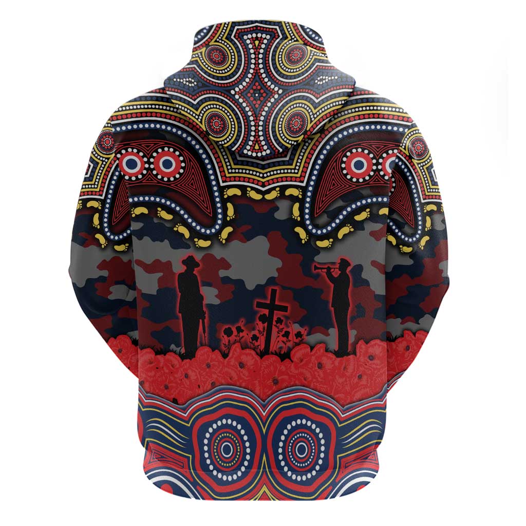 ANZAC Day Sydney Roosters Zip Hoodie Military Memorial Aboriginal Indigenous Art