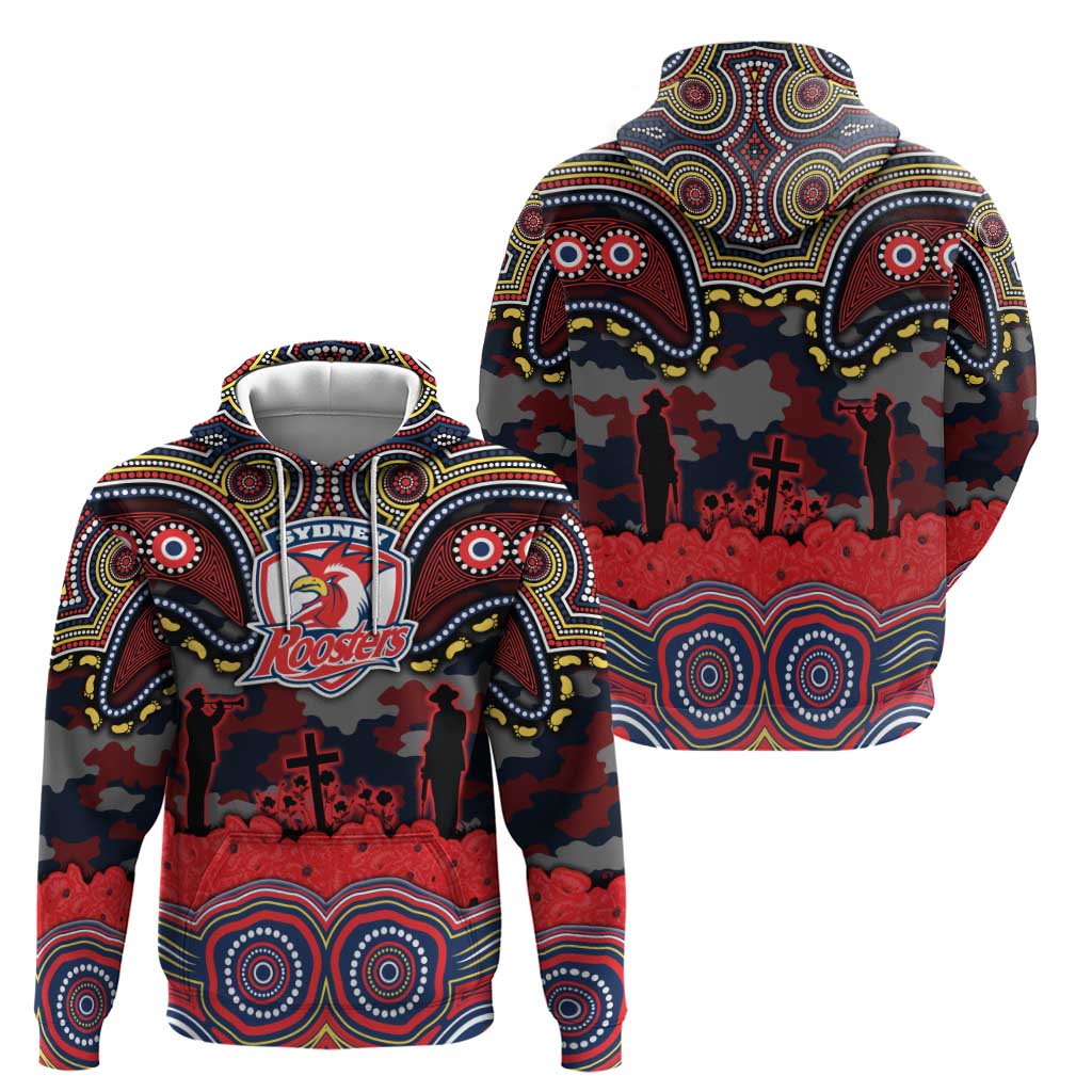 ANZAC Day Sydney Roosters Zip Hoodie Military Memorial Aboriginal Indigenous Art