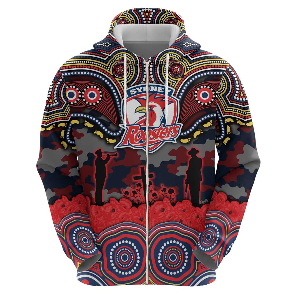 ANZAC Day Sydney Roosters Zip Hoodie Military Memorial Aboriginal Indigenous Art