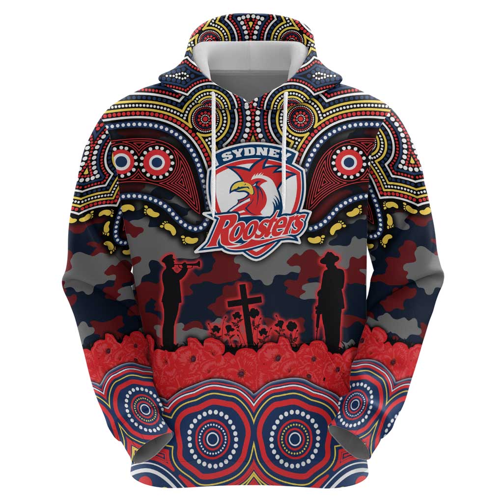 ANZAC Day Sydney Roosters Zip Hoodie Military Memorial Aboriginal Indigenous Art
