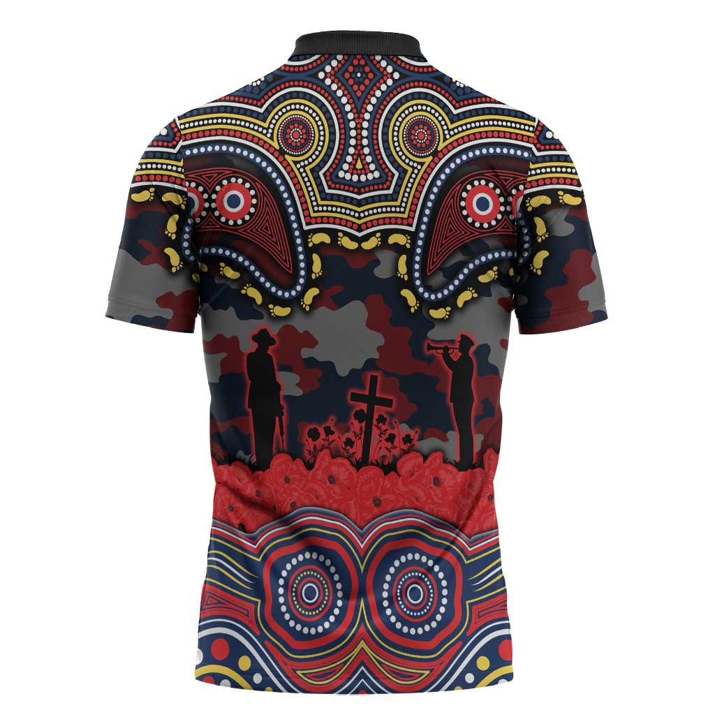 ANZAC Day Sydney Roosters Zipper Polo Shirt Military Memorial Aboriginal Indigenous Art