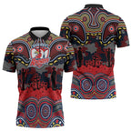 ANZAC Day Sydney Roosters Zipper Polo Shirt Military Memorial Aboriginal Indigenous Art