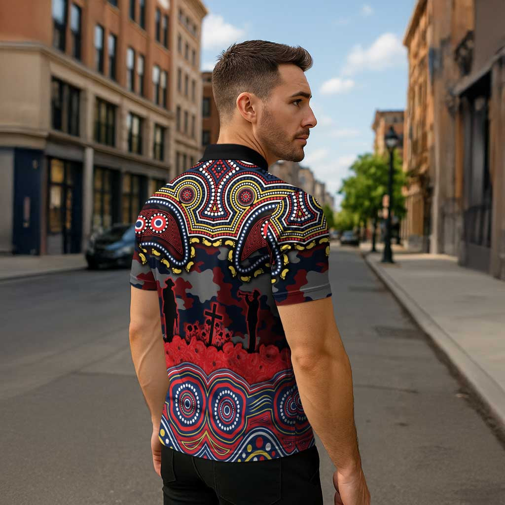 ANZAC Day Sydney Roosters Zipper Polo Shirt Military Memorial Aboriginal Indigenous Art