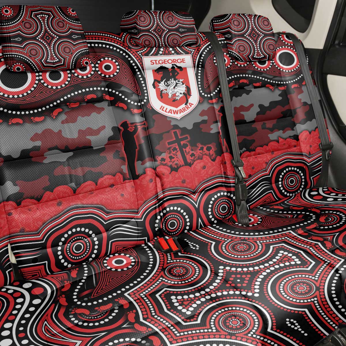 ANZAC Day St George Illawarra Dragons Back Car Seat Cover Military Memorial Aboriginal Indigenous Art