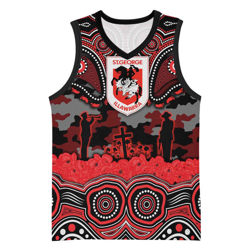 ANZAC Day St George Illawarra Dragons Basketball Jersey Military Memorial Aboriginal Indigenous Art