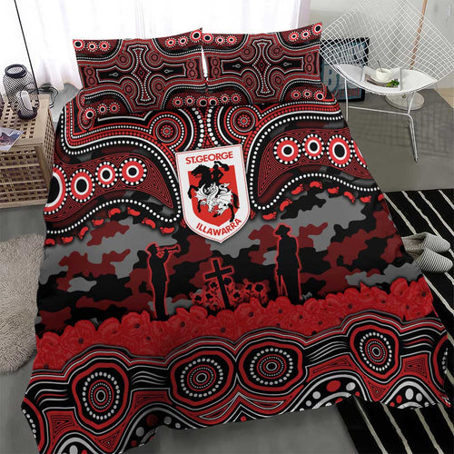 ANZAC Day St George Illawarra Dragons Bedding Set Military Memorial Aboriginal Indigenous Art