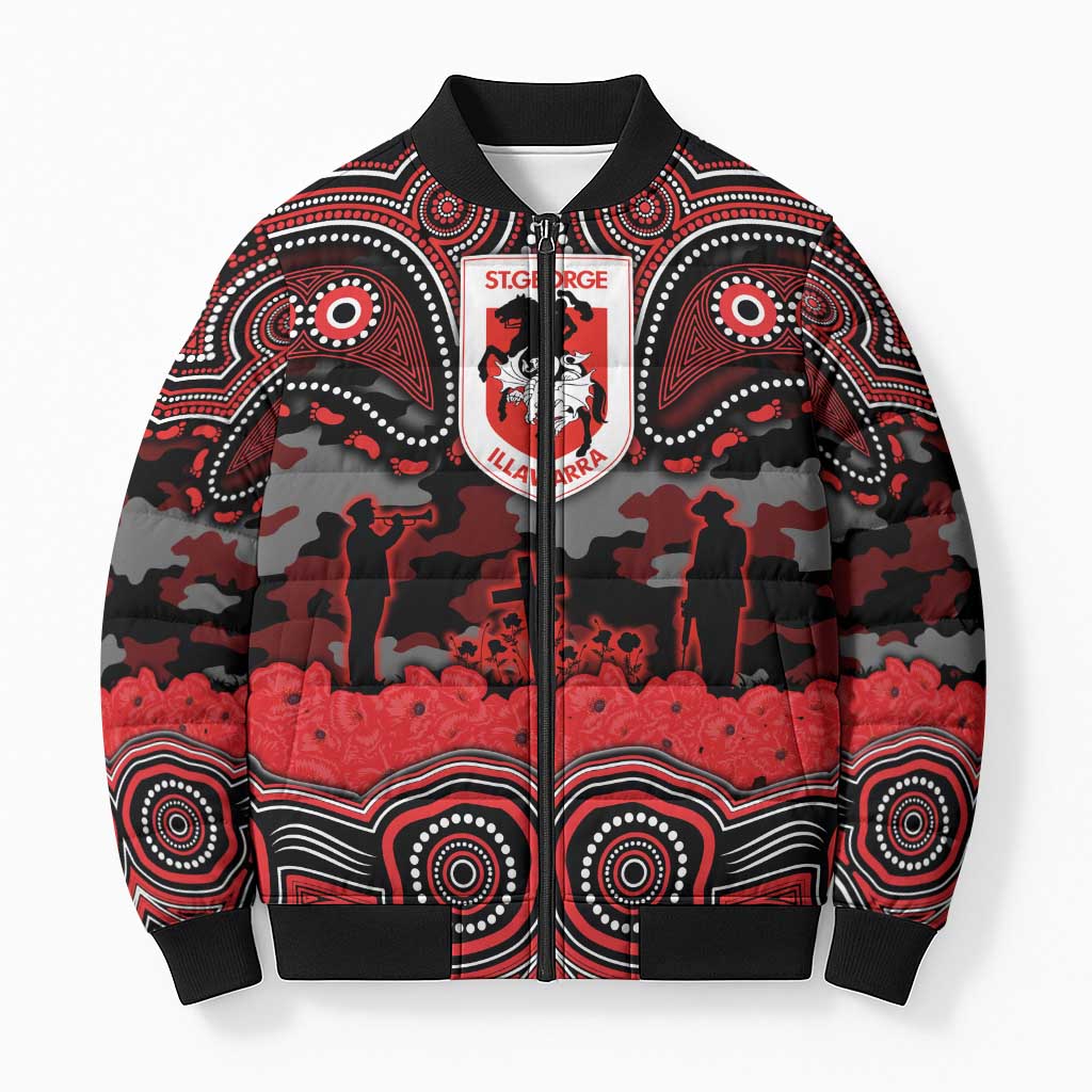 ANZAC Day St George Illawarra Dragons Bomber Puffer Jacket Military Memorial Aboriginal Indigenous Art