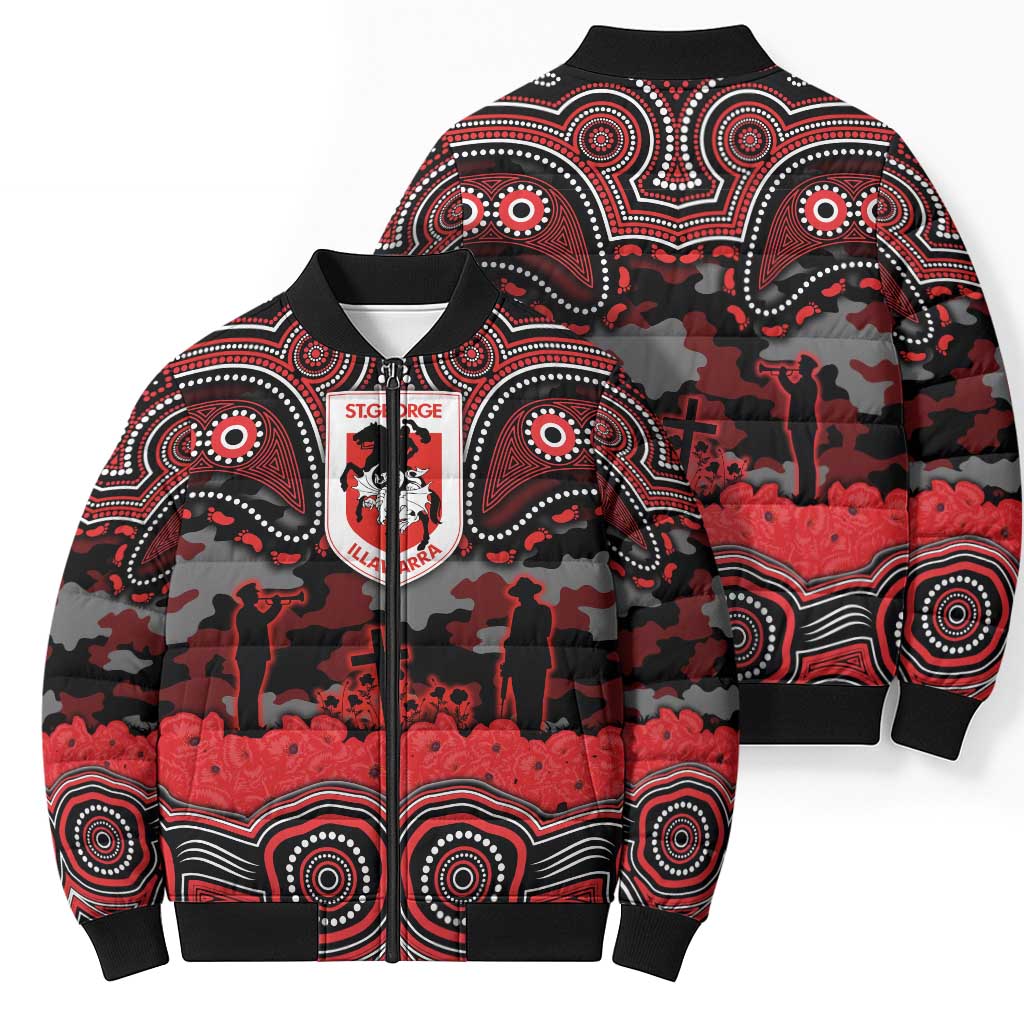 ANZAC Day St George Illawarra Dragons Bomber Puffer Jacket Military Memorial Aboriginal Indigenous Art