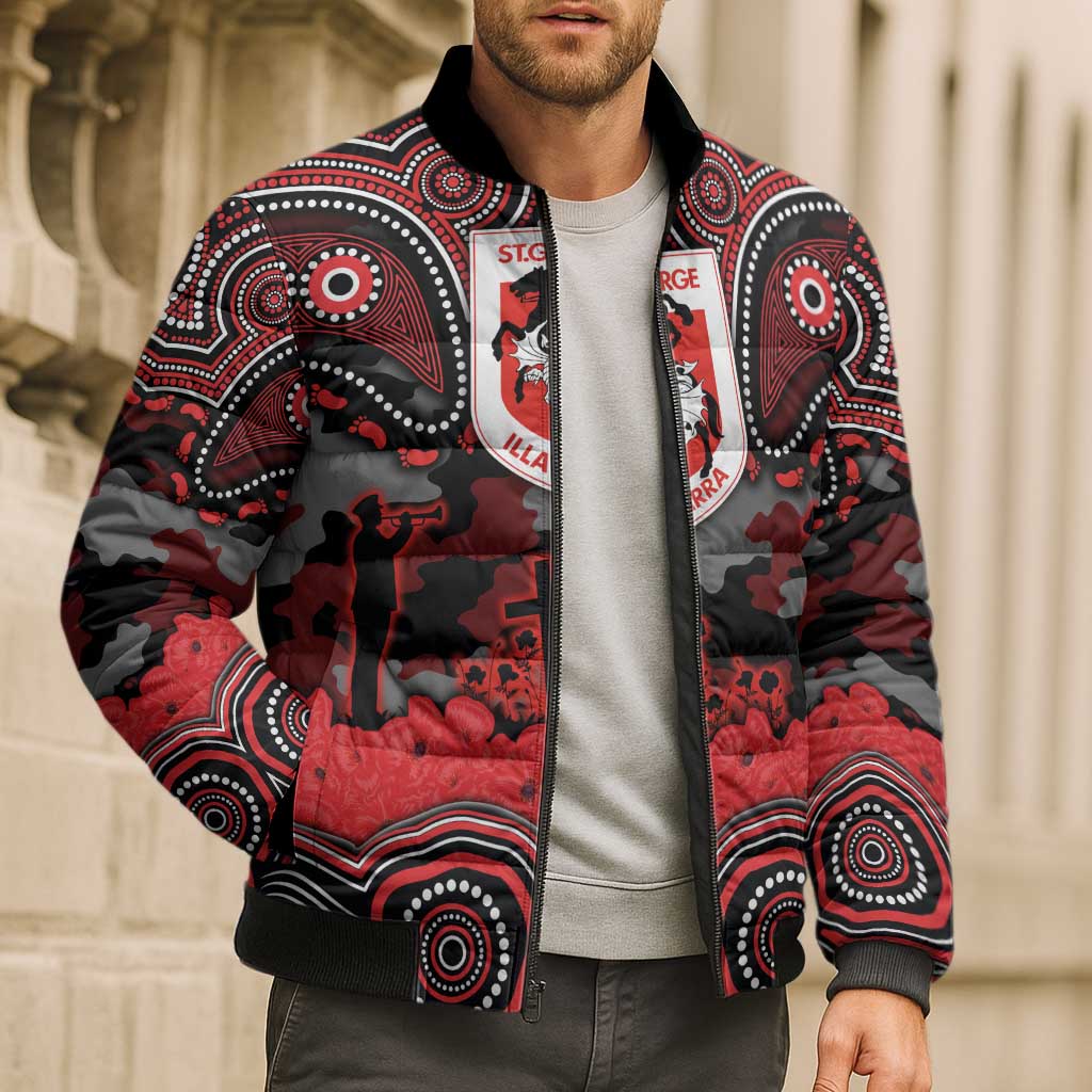 ANZAC Day St George Illawarra Dragons Bomber Puffer Jacket Military Memorial Aboriginal Indigenous Art