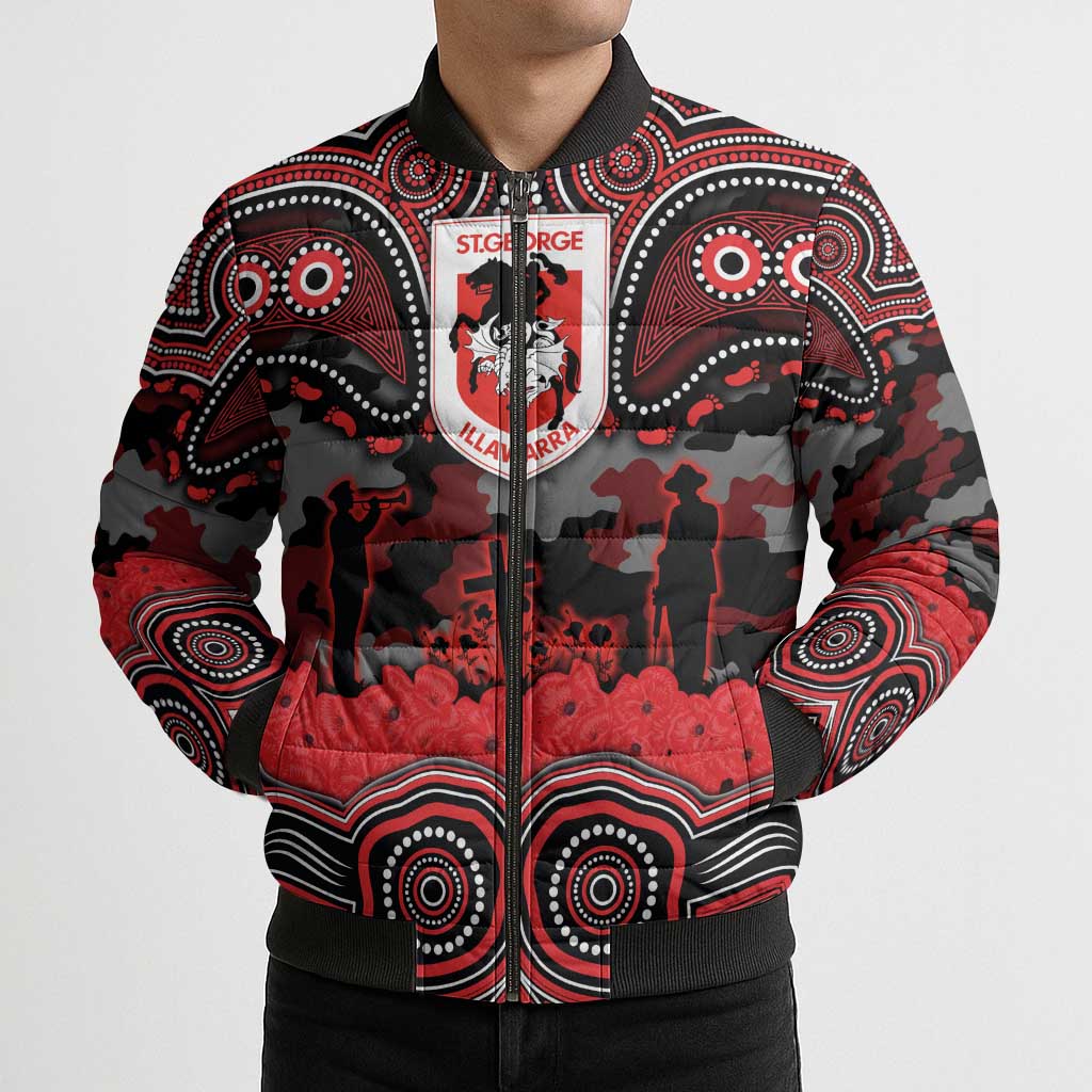 ANZAC Day St George Illawarra Dragons Bomber Puffer Jacket Military Memorial Aboriginal Indigenous Art