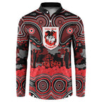 ANZAC Day St George Illawarra Dragons Button Sweatshirt Military Memorial Aboriginal Indigenous Art