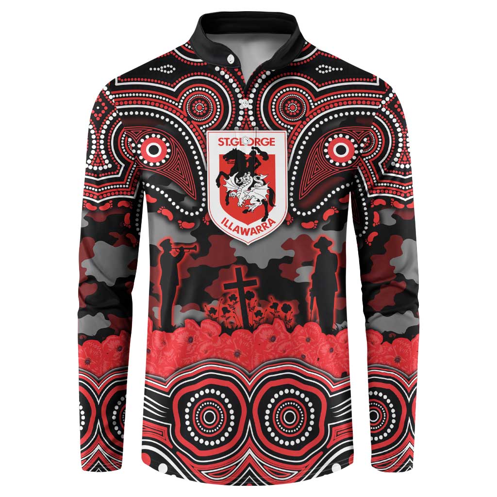 ANZAC Day St George Illawarra Dragons Button Sweatshirt Military Memorial Aboriginal Indigenous Art