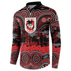 ANZAC Day St George Illawarra Dragons Button Sweatshirt Military Memorial Aboriginal Indigenous Art