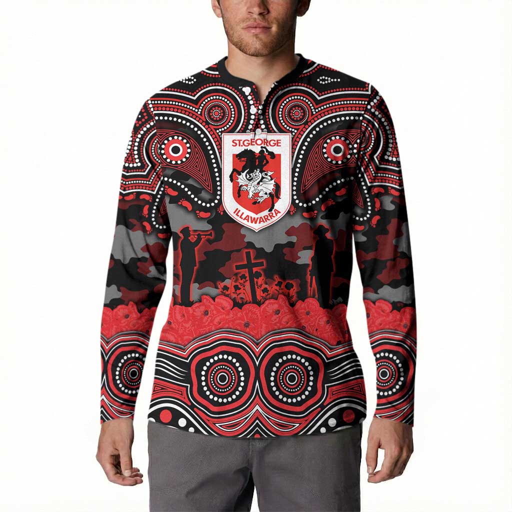ANZAC Day St George Illawarra Dragons Button Sweatshirt Military Memorial Aboriginal Indigenous Art