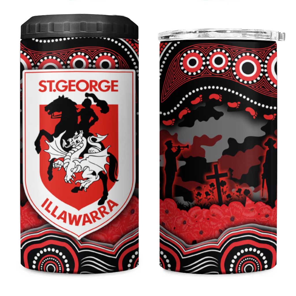 ANZAC Day St George Illawarra Dragons 4 in 1 Can Cooler Tumbler Military Memorial Aboriginal Indigenous Art