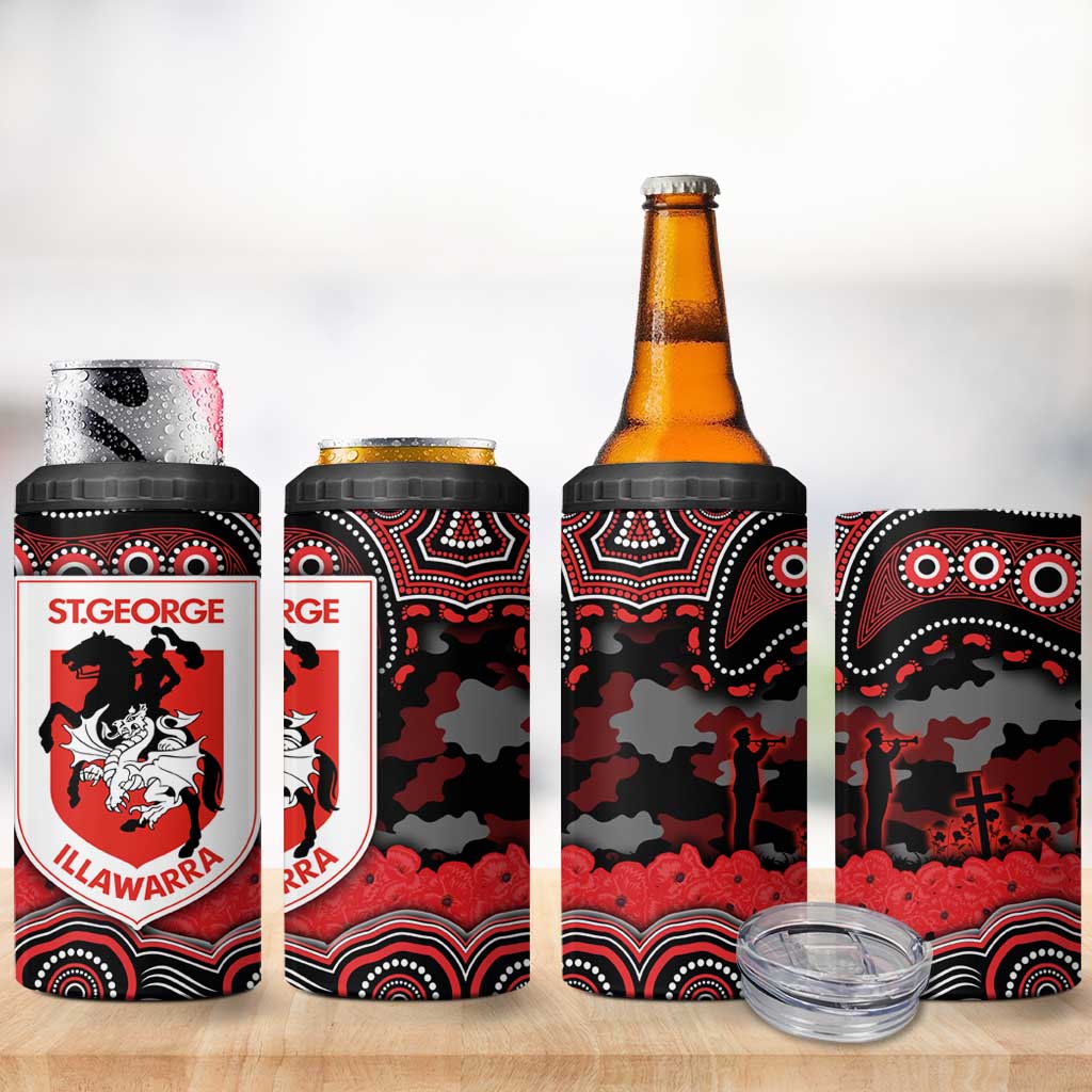 ANZAC Day St George Illawarra Dragons 4 in 1 Can Cooler Tumbler Military Memorial Aboriginal Indigenous Art