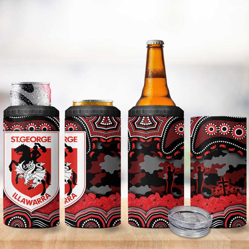 ANZAC Day St George Illawarra Dragons 4 in 1 Can Cooler Tumbler Military Memorial Aboriginal Indigenous Art