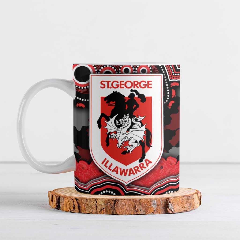 ANZAC Day St George Illawarra Dragons Ceramic Mug Military Memorial Aboriginal Indigenous Art