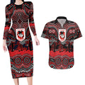 ANZAC Day St George Illawarra Dragons Couples Matching Long Sleeve Bodycon Dress and Hawaiian Shirt Military Memorial Aboriginal Indigenous Art