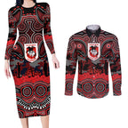 ANZAC Day St George Illawarra Dragons Couples Matching Long Sleeve Bodycon Dress and Long Sleeve Button Shirt Military Memorial Aboriginal Indigenous Art