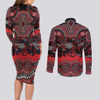 ANZAC Day St George Illawarra Dragons Couples Matching Long Sleeve Bodycon Dress and Long Sleeve Button Shirt Military Memorial Aboriginal Indigenous Art
