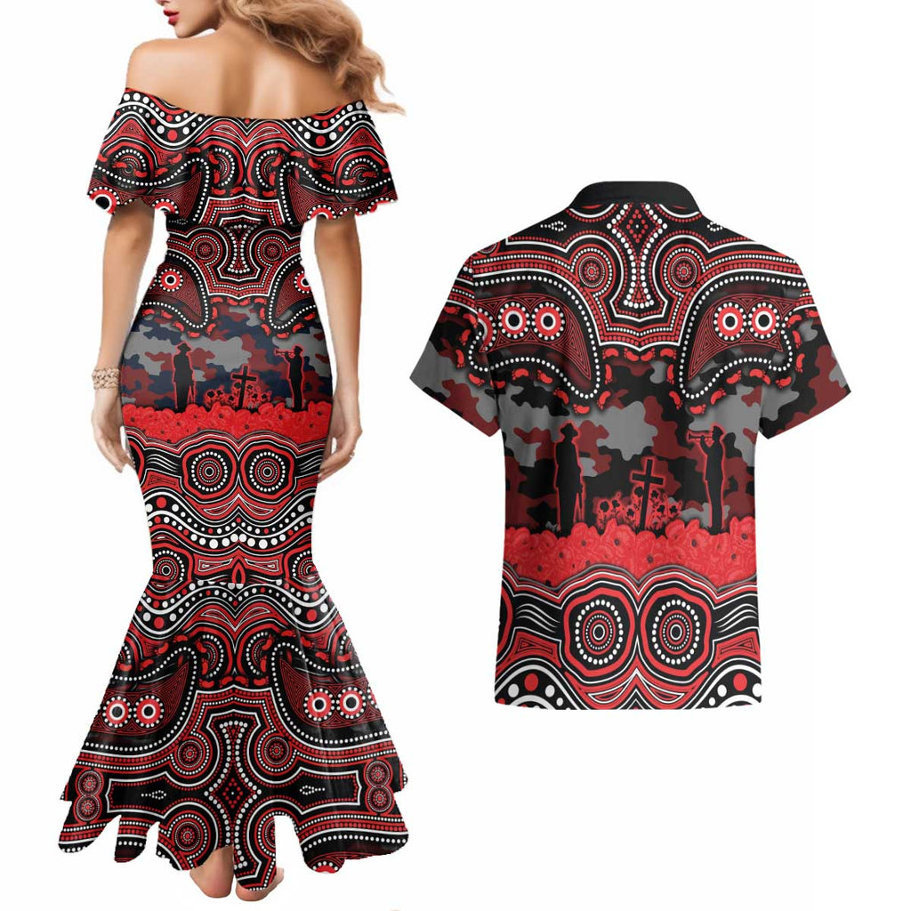ANZAC Day St George Illawarra Dragons Couples Matching Mermaid Dress and Hawaiian Shirt Military Memorial Aboriginal Indigenous Art