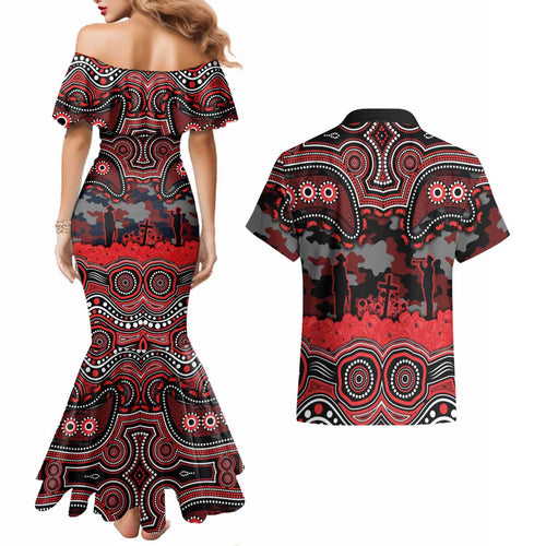 ANZAC Day St George Illawarra Dragons Couples Matching Mermaid Dress and Hawaiian Shirt Military Memorial Aboriginal Indigenous Art