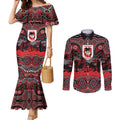 ANZAC Day St George Illawarra Dragons Couples Matching Mermaid Dress and Long Sleeve Button Shirt Military Memorial Aboriginal Indigenous Art