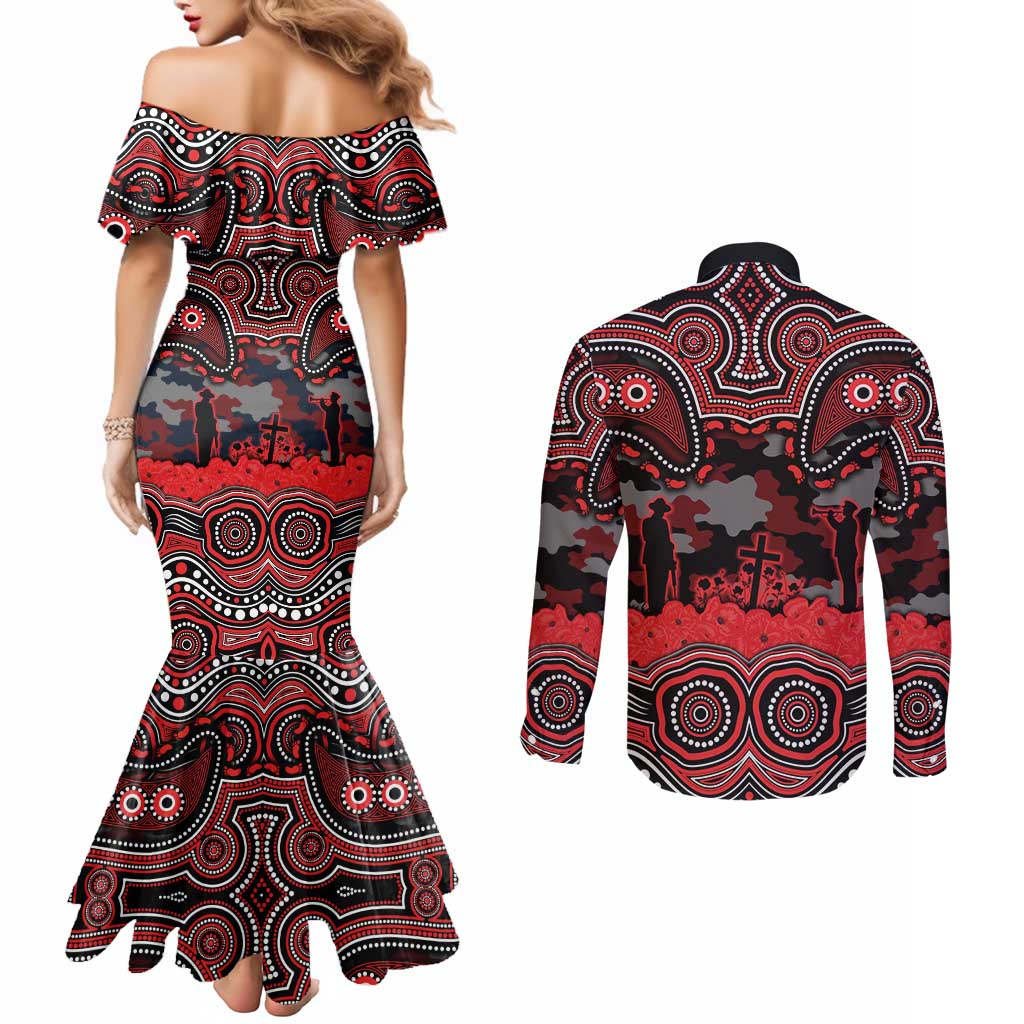 ANZAC Day St George Illawarra Dragons Couples Matching Mermaid Dress and Long Sleeve Button Shirt Military Memorial Aboriginal Indigenous Art