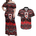 ANZAC Day St George Illawarra Dragons Couples Matching Off Shoulder Maxi Dress and Hawaiian Shirt Military Memorial Aboriginal Indigenous Art