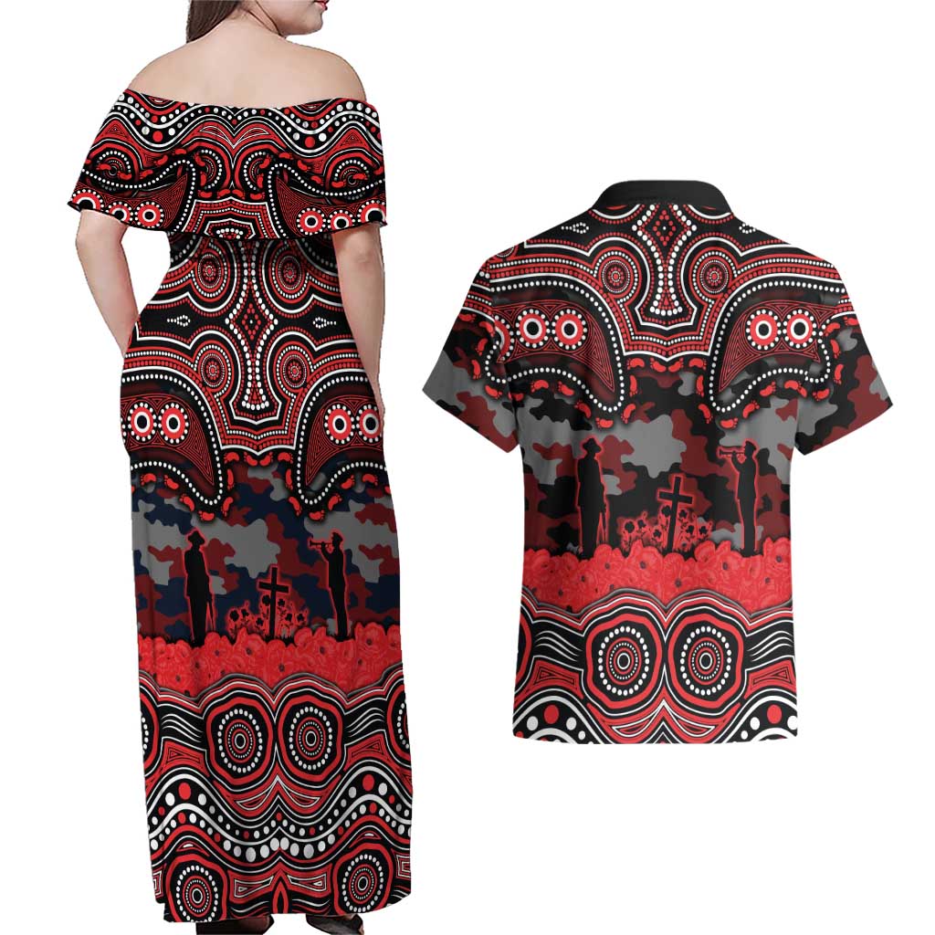ANZAC Day St George Illawarra Dragons Couples Matching Off Shoulder Maxi Dress and Hawaiian Shirt Military Memorial Aboriginal Indigenous Art