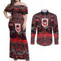 ANZAC Day St George Illawarra Dragons Couples Matching Off Shoulder Maxi Dress and Long Sleeve Button Shirt Military Memorial Aboriginal Indigenous Art