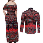 ANZAC Day St George Illawarra Dragons Couples Matching Off Shoulder Maxi Dress and Long Sleeve Button Shirt Military Memorial Aboriginal Indigenous Art
